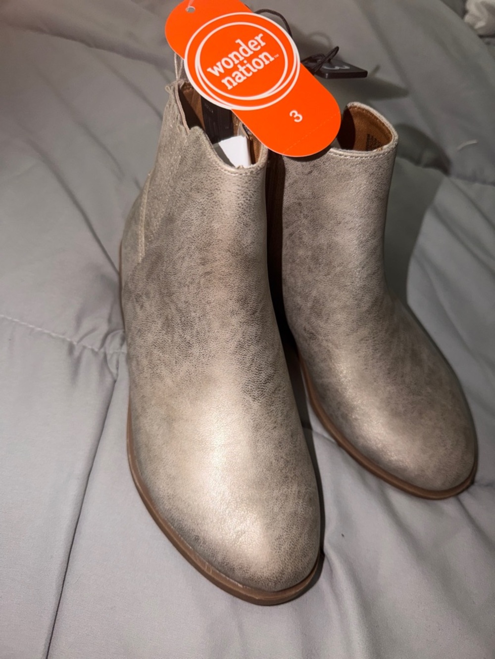 Wonder Nation Metallic Taupe Girls Slip-On Ankle Boots size 3